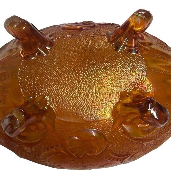 Marigold Carnival Glass Scalloped Edge Compote Bowl Size 10” x 5” - Picture 13 of 15